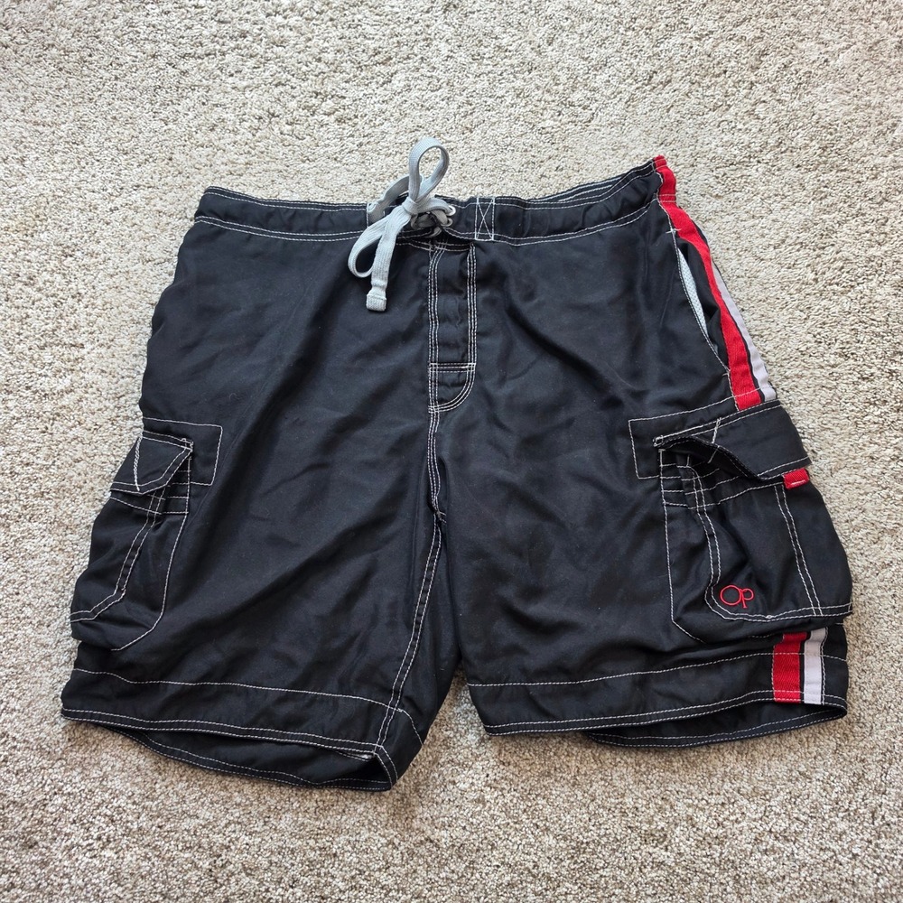 VINTAGE OP Ocean Pacific Board Shorts Men Large 36/38 Black Swim Trunks Y2K Surf